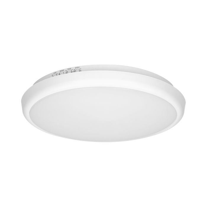 140761 - CERS LED 16W lighting fixture, white with microwave motion sensor, 1300lm, IP65, 4000K, milky PC shade, dimming function