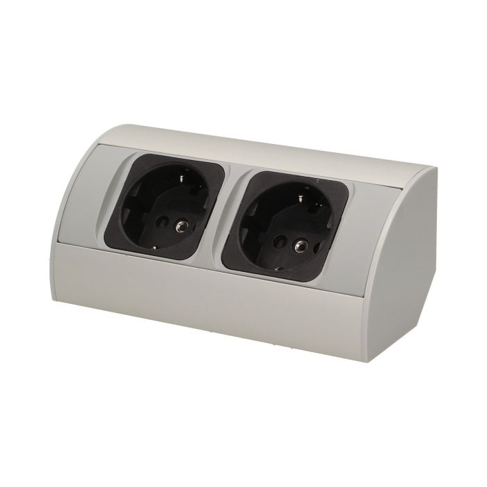 141179 - Under-cabinet electrical socket, grey, Schuko 2x230V; for use in furniture, glass-cases; easy to assembly