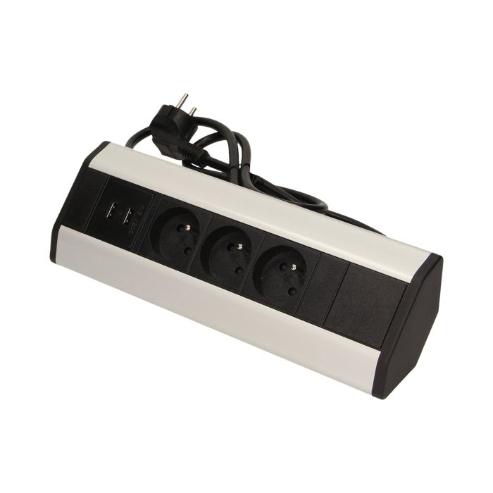 141177 - Furniture socket with USB charger and 1.8m cable 3 x 230V AC/16A; 3680W; IP20; 2xUSB; cabel lenght 1,8 m