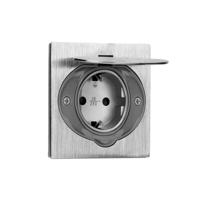 141153 - Hermetic, flush-fitting socket, Schuko current rating: 16A, voltage: 230V, socket type: 2P+E, protection rating: IP 55, rated load: max. 3680W
