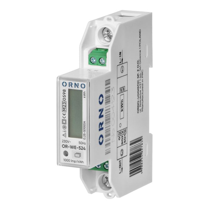 140812 - 1-phase electricity meter, bidirectional, 100A, MID, 1 module, DIN TH-35mm, PV-ready