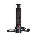 141116 - Pop up Ø6cm desk socket, black with 1.8m cable and locking system, 3x2P+E