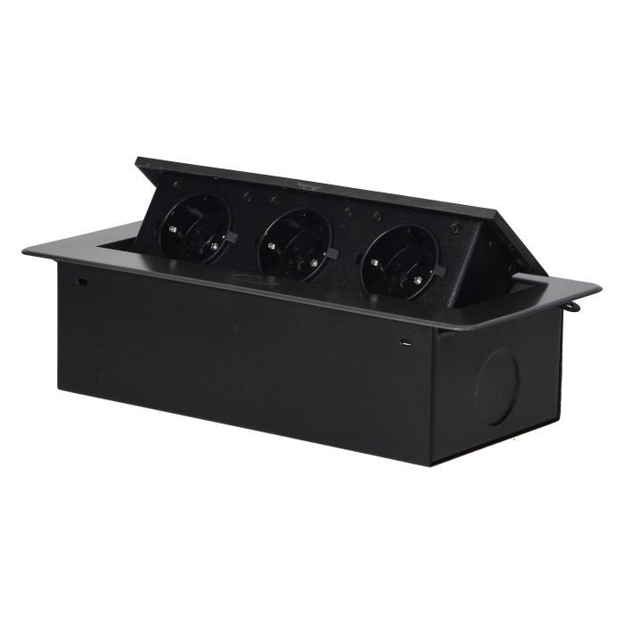 141087 - Recessed furniture sockets, graphite in housing with flat edge, 3x2P+E (Schuko), no cable included