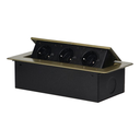141086 - Recessed furniture sockets, brass color in housing with flat edge, 3x2P+E (Schuko), no cable included