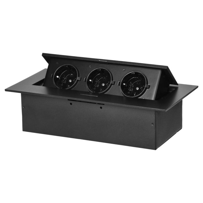 141080 - Recessed furniture socket with flat edge, 3x2P+E (Schuko), black