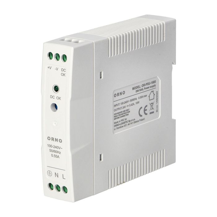 140828 - Industrial power supply for a DIN rail, 24VDC, 0.42A, 10W, plastic housing