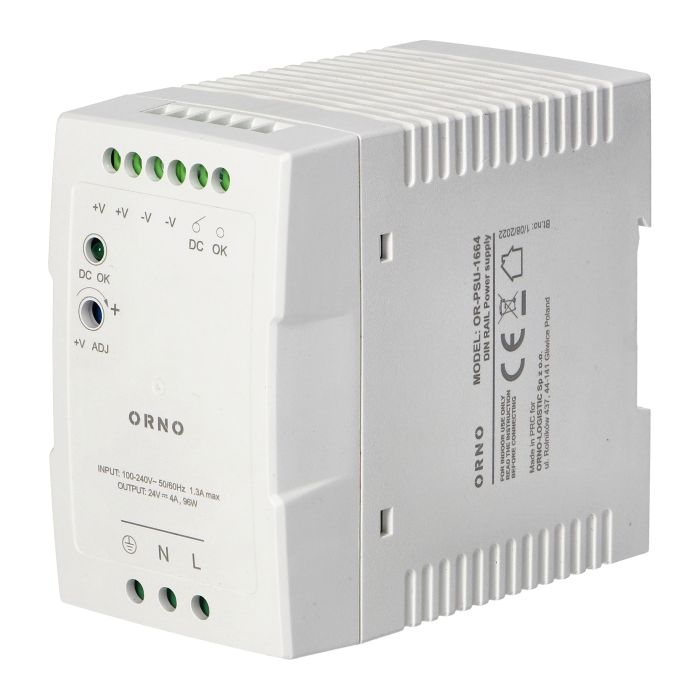140832 - Industrial power supply for a DIN rail, 24VDC, 4A, 96W, plastic housing