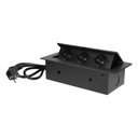 141053 - Recessed furniture sockets 3x2P+E with 3m cable flat and milled edge, black