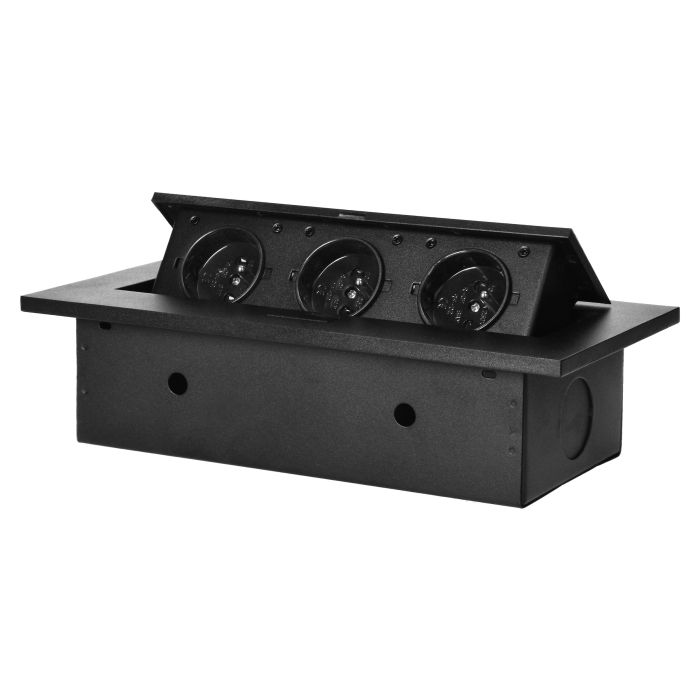 141038 - Recessed furniture socket 3x2P+E, black power supply: 230V AC / 56-60Hz; maximum load: 3600W; protection rating: IP20;