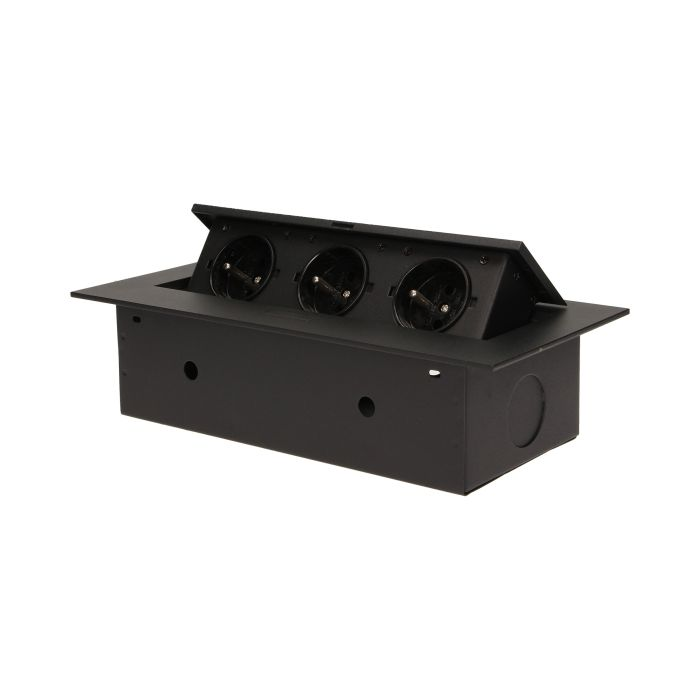 141042 - Recessed furniture socket 3x2P+E, black power supply: 230V AC, 3x16A, ; maximum load: 3600W; protection rating: IP20;