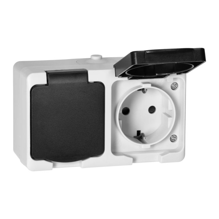 140950 - AQUATIC MINI IP54 Double socket 2x2P+E (Schuko), white/black