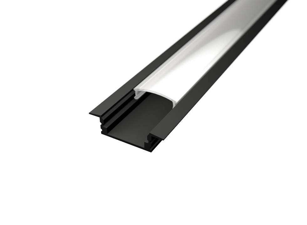 109072 - 2 meter Verzonken Aluminium Profiel voor LED Strip Multifunctioneel Gebruik, MDF, Gipsplaat, Tegel Zwart - LDL