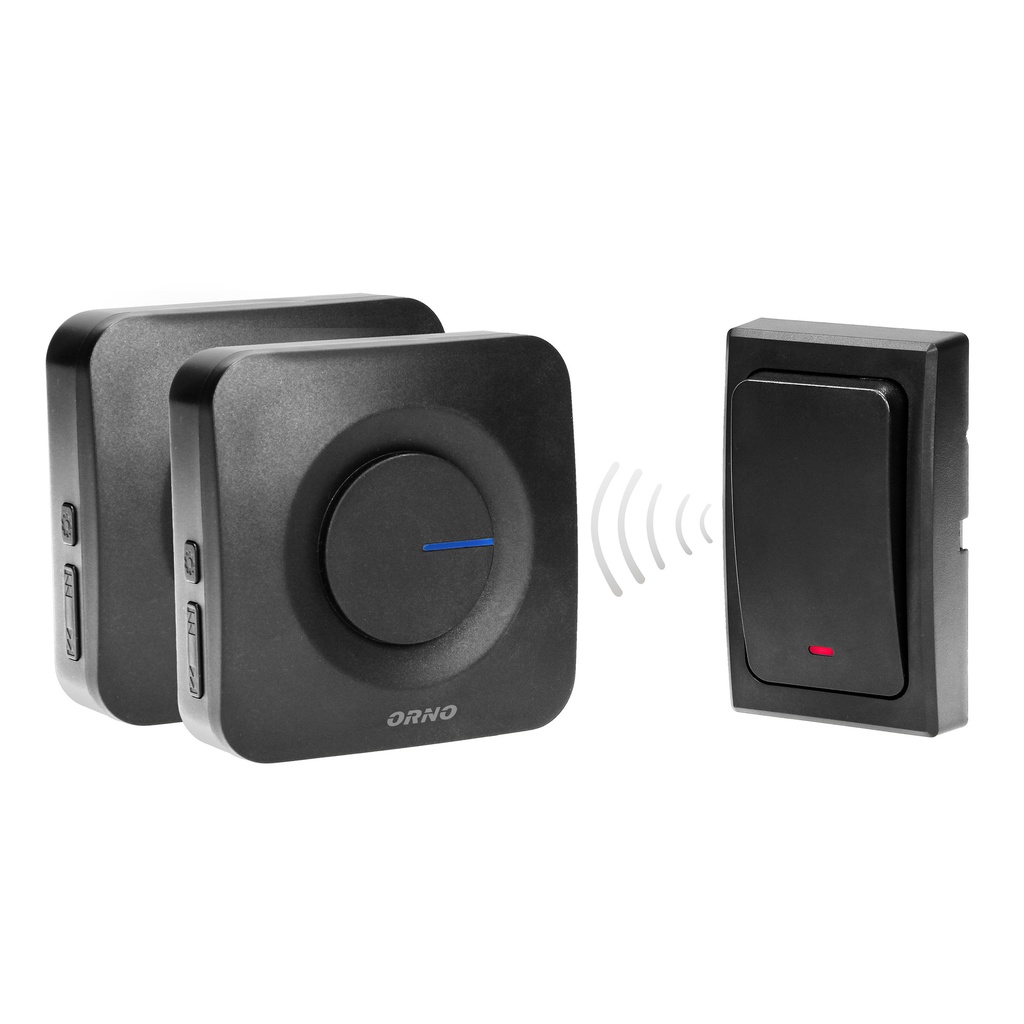 140004-ONDO AC, set of 2 wireless doorbells, black with battery-free button, plug-in system, operation range up to 200m-ORN