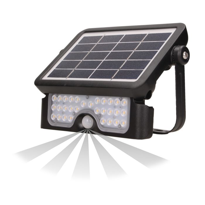 140045-LUX LED 5W solar floodlight with motion sensor 500lm, IP65, 4000K, 2x1500mAh, black-ORN
