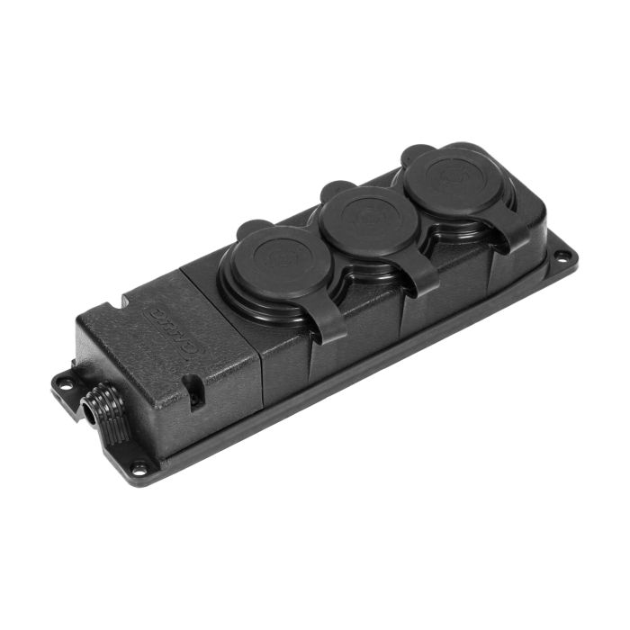 140126-Heavy-duty extension socket, rubber IP44, 3 sockets, very low 5cm profile, for Belgium and France -ORN