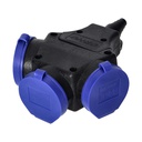 140130- 3-way waterproof extension socket in durable IP44 casing 3x2P+E, 16A, 230V AC, for Belgium and France -ORN