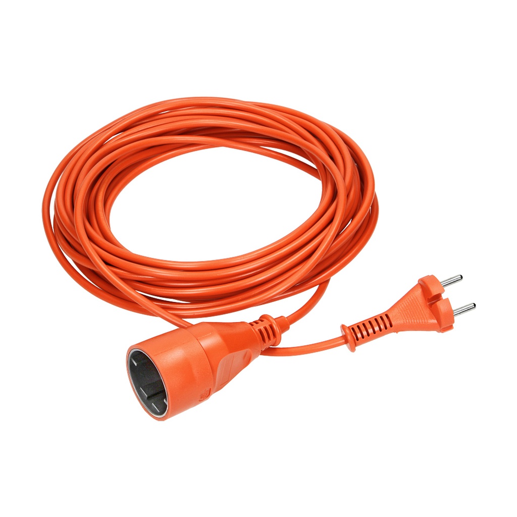 140146-Garden extension cord, 10m made of PVC, IP20, potted plug and socket, cable 10m long has no grounding and is very flexible (H03VV-F, class 5)-ORN
