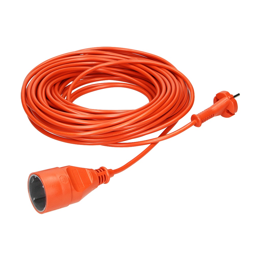 140147-Garden extension cord, 20m made of PVC, IP20, potted plug and socket, cable 20m long, has no grounding and is very flexible (H03VV-F, class 5)-ORN