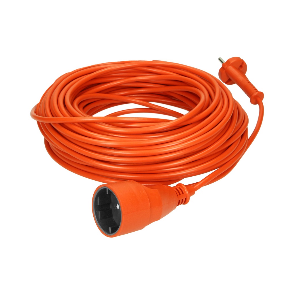 140148-Garden extension cord, 30m made of PVC, IP20, potted plug and socket, cable 30m long has no grounding and is very flexible (H03VV-F, class 5)-ORN
