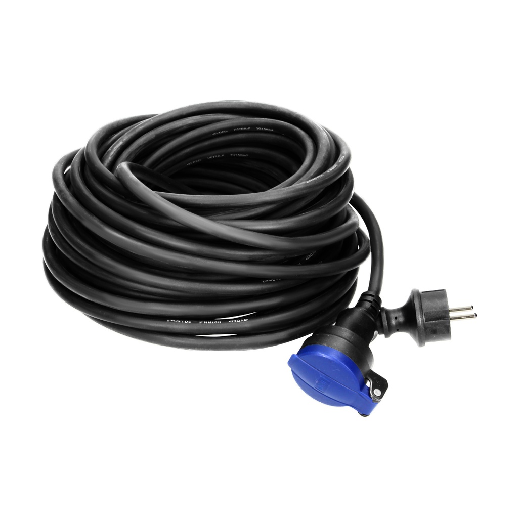 140163-Heavy-duty extension cord with rubber cord 20m long IP44, 1x2P+Z, H07RN-F 3x1,5mm2, 230VAC/16A-ORN