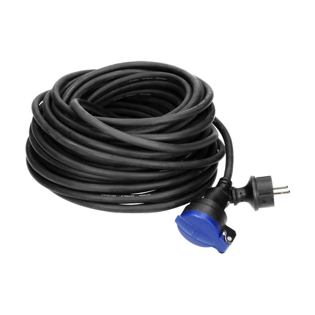 140164-Heavy-duty extension cord with rubber cord 30m long IP44, 1x2P+Z, H07RN-F 3x1,5mm2, 230VAC/16A-ORN