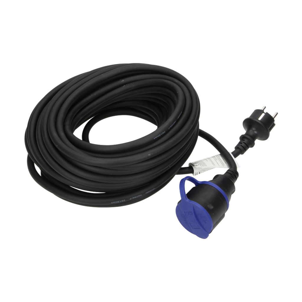 140175-Heavy-duty extension cord with rubber cord 30m long, schuko IP44, 1x2P+Z, H07RN-F 3x1,5mm2, 230VAC/16A-ORN