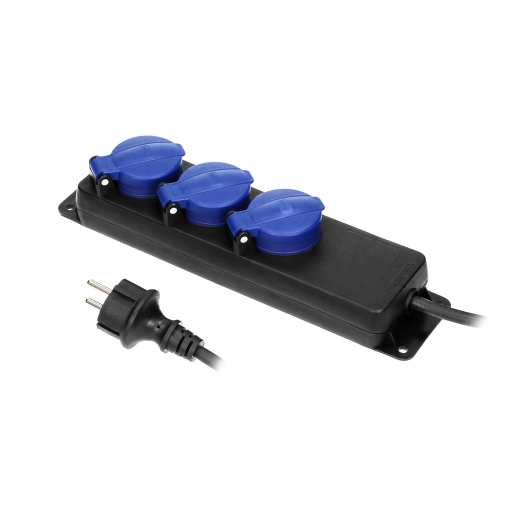 140178-Heavy-duty, splash-proof extension sockets, 5m, schuko (3 x 2P+E), IP44, rubber cord, H05RR-F 3x1.5mm2 -ORN