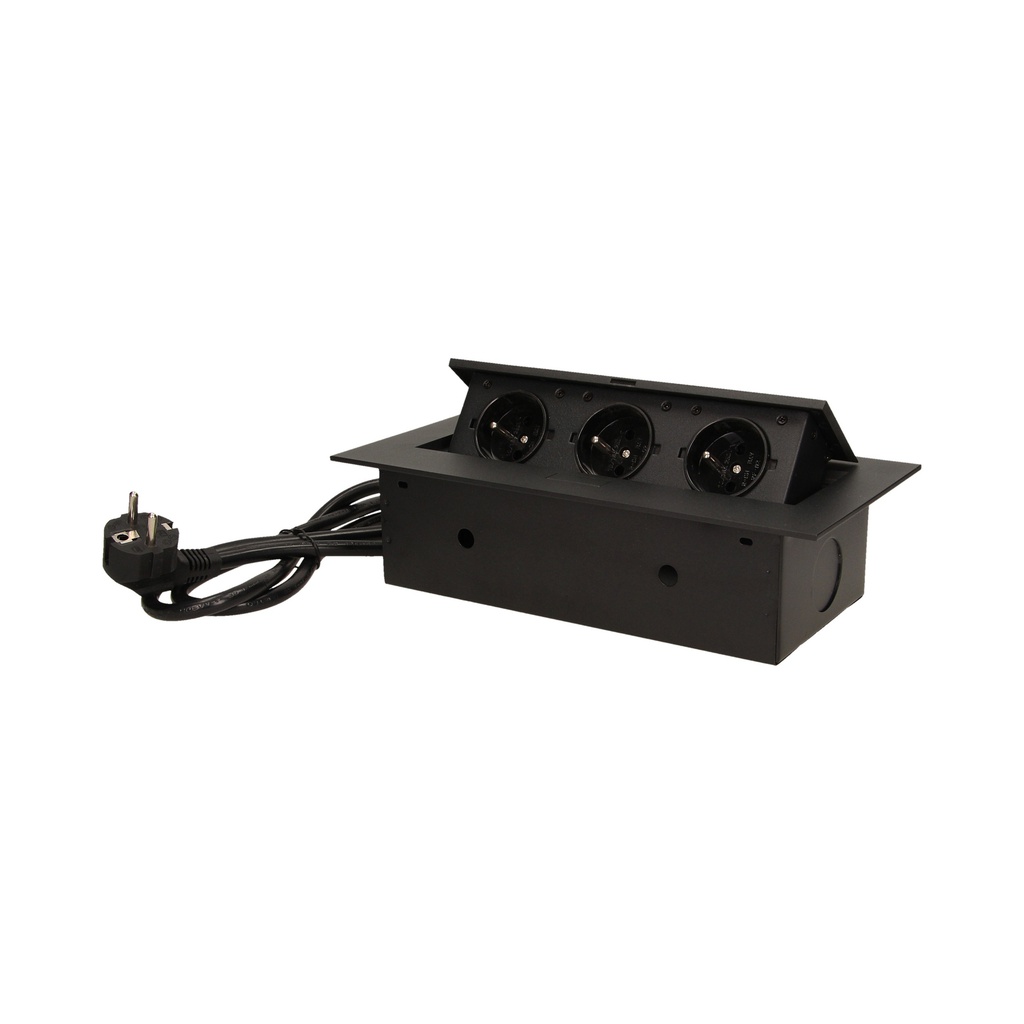140194-Flush-fitting furniture socket with 1.5m cable, black power supply: 230V AC / 56-60Hz; maximum load:  2500W; protection rating: IP20; colour: black-ORN