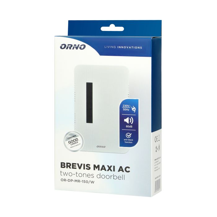 [ORNOR-DP-MR-150/W] 143008-BREVIS Maxi AC two-tones doorbell with wire, 230V, white-ORN