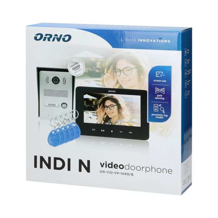 [ORNOR-VID-VP-1069/B] 140311- Video doorphone set, handset-free with multicolor 7" LCD screen, proximity tags reader and intercom function, surface-mounted-ORN