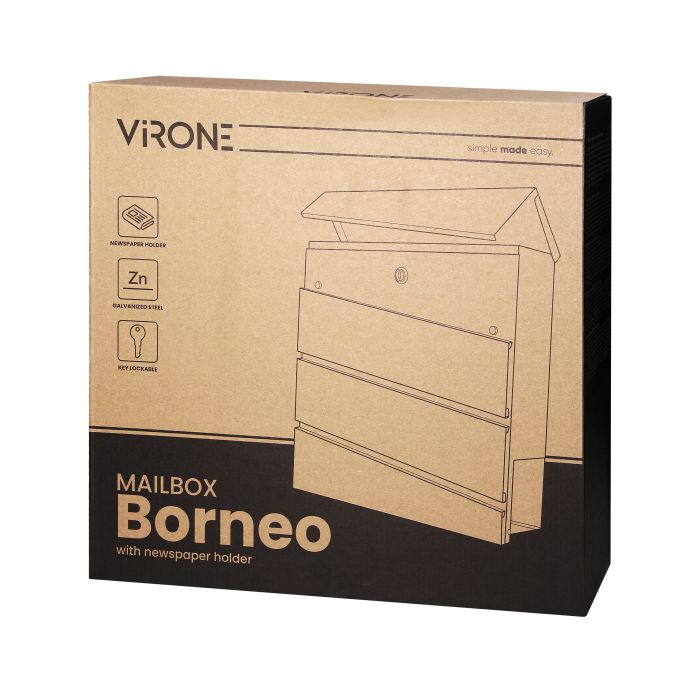 [ORNMB-1/B] 140481 - BORNEO mailbox with newspaper holder, galvanized steel, black