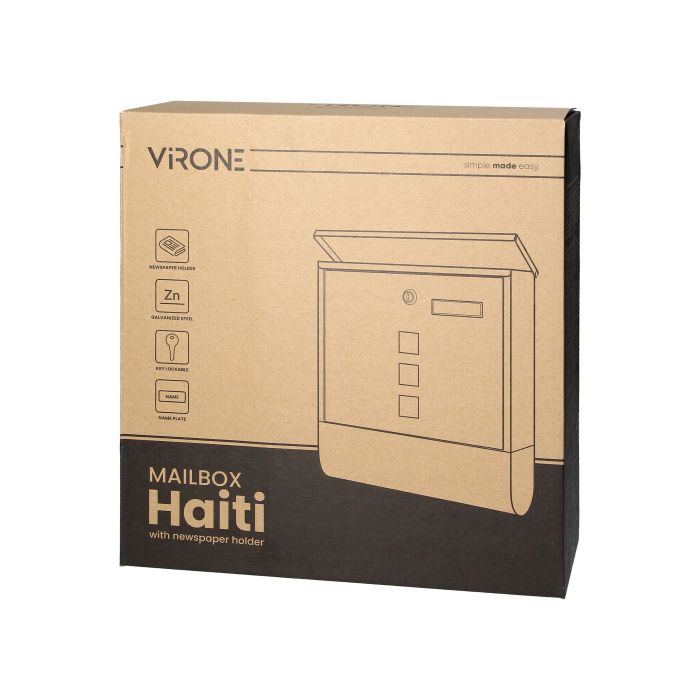 [ORNMB-2/B] 148027- HAITI boîte aux lettres avec porte-journaux et plaque signalétique, acier galvanisé, noir