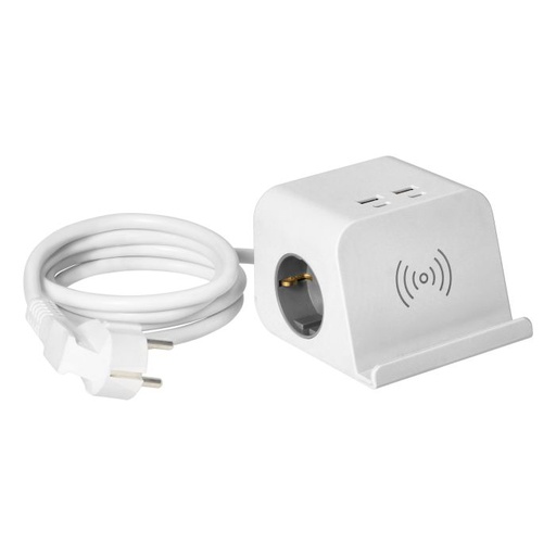 [ORNOR-AE-13249(GS)/W] 140489-Multiprise de bureau avec chargeur USB, pince à vis et 1.4 m cable, 2x2P+E (Schuko), 4xUSB, blanc