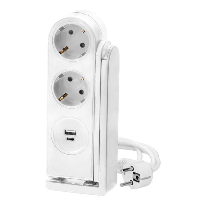 [ORNORAE13245(GS)/W/1,4M] 140508-Desk power strip with USB charger and spring clip, Schuko version