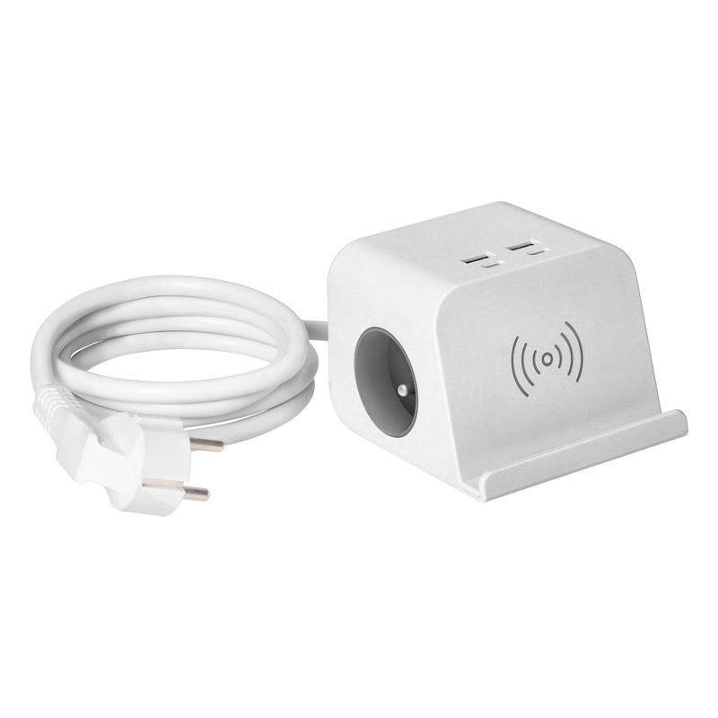 [ORNOR-AE-13249/W] 140509-Multiprise de bureau avec chargeur USB, pince à vis et câble de 1,4 m, 2x2P+E, 4xUSB, white
