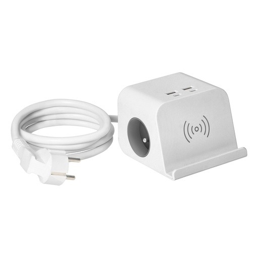 [ORNOR-AE-13249/W] 140509-Tafelstekkerdoos met USB-oplader, schroefklem en 1,4 m kabel, 2x2P+E, 4xUSB, white
