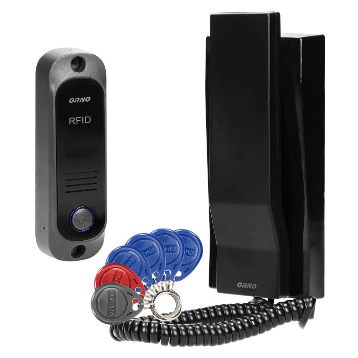 [ORNOR-DOM-JA-928/B] 140551 - AVIOR single family doorphone set, black with RFID reader and intercom function, the set enables easy electric lock opening with proximity tags and it has an additional push-button to open the gate from the uniphone.
