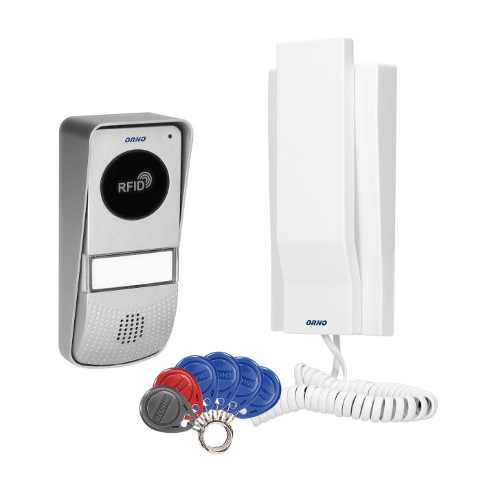 [ORNOR-DOM-AT-929/W] 140552 - Single-family doorphone set MIZAR surface mounted with proximity tag reader, external panel has got a protective hood