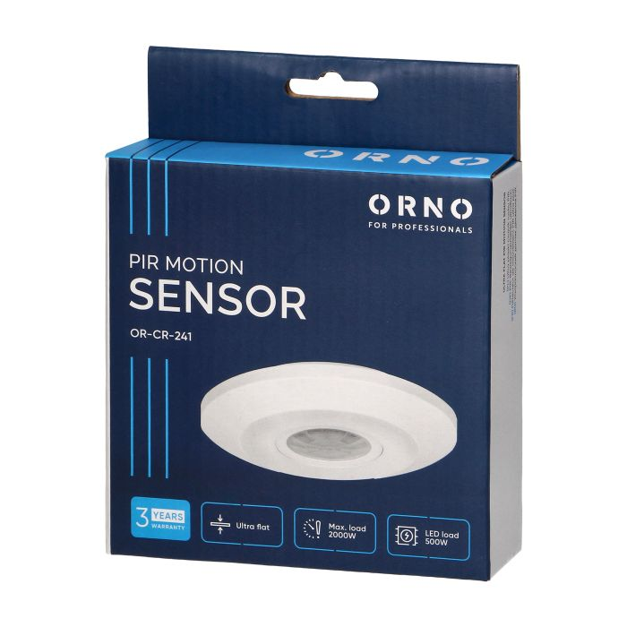 [ORNOR-CR-241] 140700 - Ultra flat PIR motion sensor 360° protection rating IP20; detection range 360°, 6m; works with LEDs; colour: white