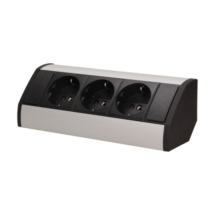 [ORNOR-GM-9001/B-G(GS)] 141183 - Furniture socket, silver-black, Schuko A set of three network sockets with grounding and current circuit's diaphragms, ideal for mounting in cabinets, display cases and display cabinets.