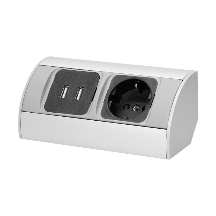 [ORNOR-AE-1310(GS)] 141182 - Under-cabinet electrical socket with USB charger, Schuko 1x230V; 2xUSB, 230V/16A, USB: 5V DC/2A