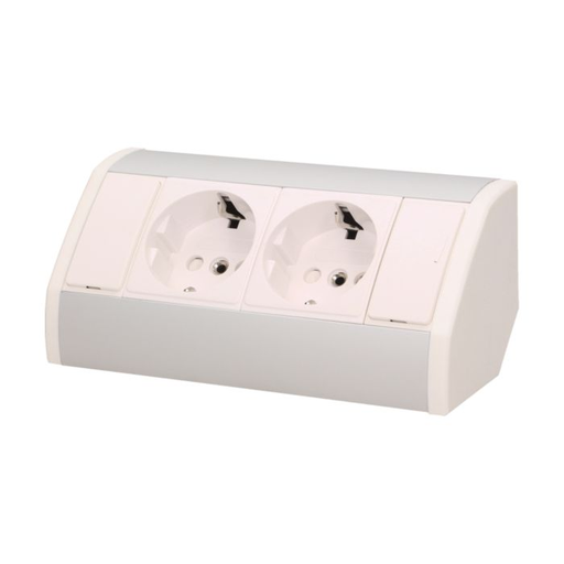 [ORNOR-GM-9005/W-G(GS)] 141181 - Furniture socket, silver-white, Schuko A set of two network sockets with grounding and current circuit's diaphragms, ideal for mounting in cabinets, display cases and display cabinets.