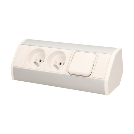 [ORNOR-GM-9002/W-G] 141175 - Furniture socket with switch, silver-white A set of three network sockets with grounding and current circuit's diaphragms with a switch, ideal for mounting in cabinets, display cases and display cabinets.
