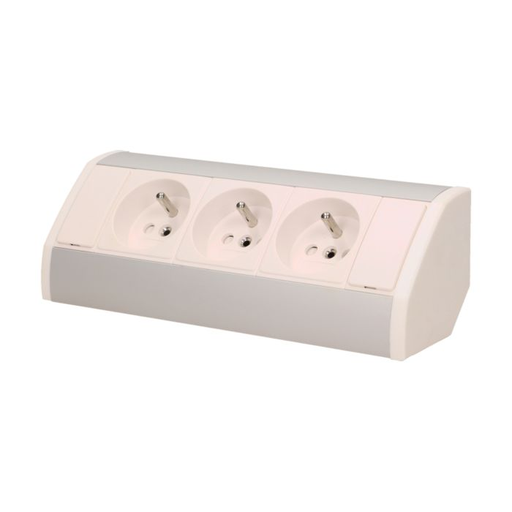 [ORNOR-GM-9001/W-G] 141171 - Furniture socket, silver-white A set of three network sockets with grounding and current circuit's diaphragms, ideal for mounting in cabinets, display cases and display cabinets.