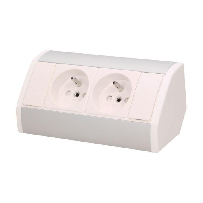 [ORNOR-GM-9005/W-G] 141167 - Furniture socket, silver-white A set of two network sockets with grounding and current circuit's diaphragms, ideal for mounting in cabinets, display cases and display cabinets.