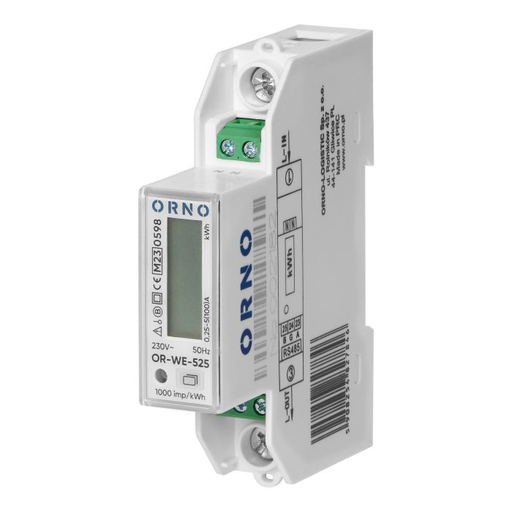 [ORNOR-WE-525] 140813 - 1-phase electricity meter, bidirectional, 100A, RS-485 port, MID, 1 module, DIN TH-35mm, PV-ready