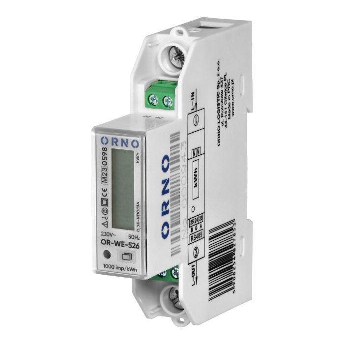 [ORNOR-WE-526] 140814 - 1-phase electricity meter, bidirectional, multi-tariff, 100A, RS-485 port, MID, 1 module, DIN TH-35mm, PV-ready