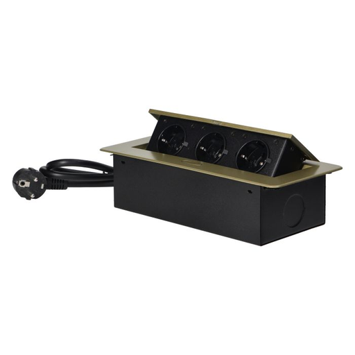 [ORNOR-AE-1337(GS)/BR] 141092 - Recessed furniture sockets, brass color in a housing with a flat edge and a 1.5 m cable, 3x2P+E (Schuko)