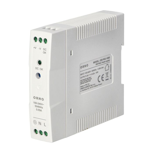 [ORNOR-PSU-1660] 140828 - Industrial power supply for a DIN rail, 24VDC, 0.42A, 10W, plastic housing