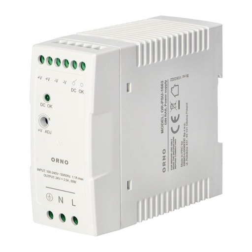 [ORNOR-PSU-1663] 140831 - Industrial power supply for a DIN rail, 24VDC, 2.5A, 60W, plastic housing